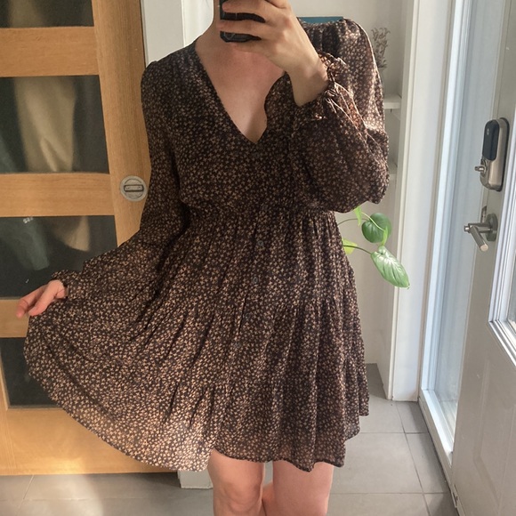 AAKAA brown and black floral chiffon boho dress, size medium - Picture 14 of 14